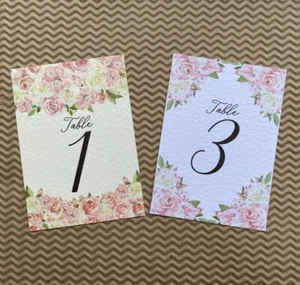 Rubor Rosa, Blanco, Marfil Rosas NÚMERO DE MESA Tarjetas Verde Boda Set Decoración - Imagen 1 de 8