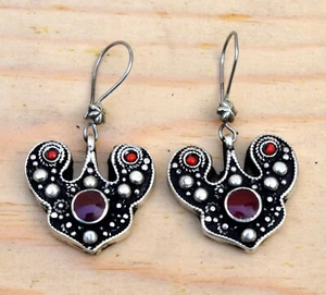 Red Carnelian Stone Afghan Ethnic Kuchi Earrings Tribal Jewelry Bohemian Carved - Picture 1 of 4