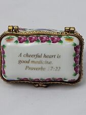  Vintage Trinket Box made in China, Imperial Porcelain w/ Proverbs 17:22  B22