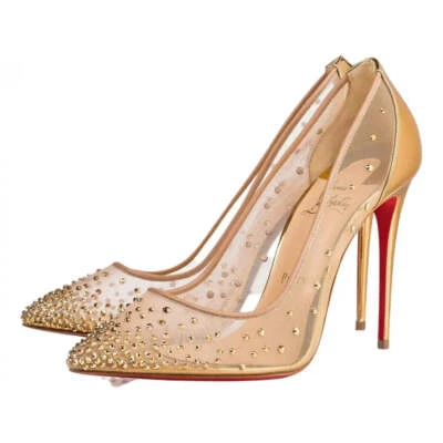 Christian Louboutin Follies Strass 100 Gold Mesh Crystal Pigalle Heel Pump 40.5 - Image 1 of 4
