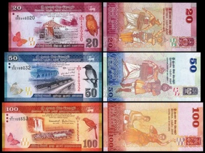 Sri Lanka 3 Pcs Set, 20 50 100 Rupees 2019 2021, UNC, P-123 124 125 - Image 1 of 4