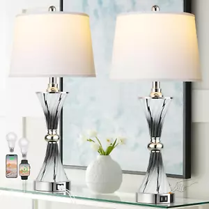 3-Way Dimmable Touch Glass Bedside Table Lamps for Bedroom Set of 2 with 2 USB p - Picture 1 of 7