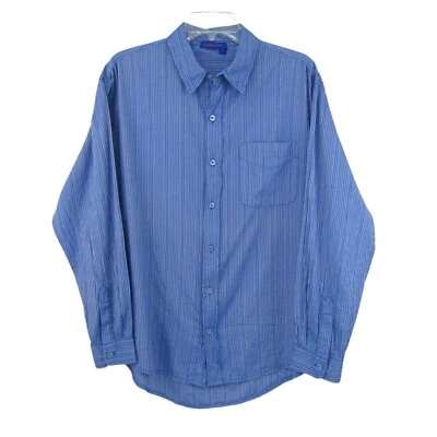 Fresh Produce Blue Stripe Button Front Shirt Top Size M Cotton Blend Long Sleeve - Image 1 of 4