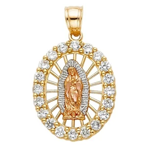 14K 3 Color Gold CZ Our Lady of Guadalupe Religious Pendant for Necklace - Picture 1 of 2