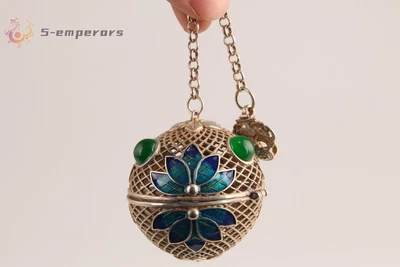 Rare Chinese tibet silver copper flower cloisonne statue collect ball pendant - Image 1 of 4