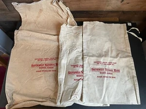 3 VTG Canvas BANK Money Bags Wichita Kansas Southwest National Bank - Picture 1 of 6