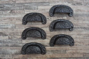 6x Gusseisen Tür Tor Schrank Schublade Küche Dekor Tasse Eimer zieht Griffe Knöpfe - Bild 1 von 10