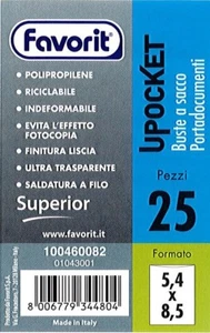 Buste in Plastica Formato Tessera cm. 5,4x8,5 - Favorit Upocket - 25 Pezzi - Bild 1 von 1