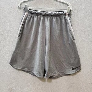 Nike Boys Activewear Shorts Large Gray Dri-Fit Swoosh Logo Pockets 8.5" Inseam - Picture 1 of 8