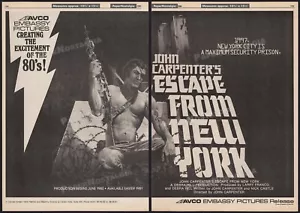 ESCAPE FROM NEW YORK - Original 1980 Early Trade AD / póster _ John Carpenter - Imagen 1 de 3