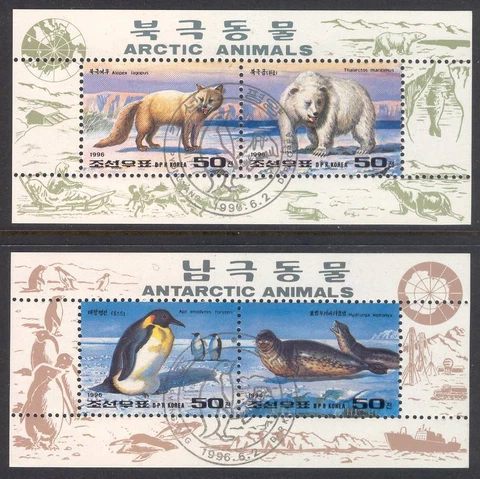 Fauna E15 Arctic Antarctic Fox Bear Penguin Seal Animals 2 Sheets 1996 Korea Cover