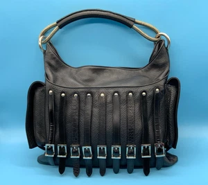 BORSA VINTAGE GIANNI VERSACE LINEA BONDAGE NERA IN PELLE GOFFRATA E METALLO 🎁 - Foto 1 di 17