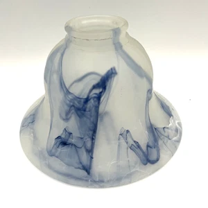 Vintage Frosted Glass Lampshade - White Blue Marble Swirl - Picture 1 of 8