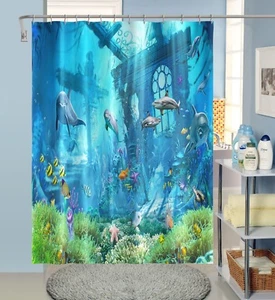 3D Meer Schloss 8 Duschvorhang Wasserdicht Faser Bad Daheim Windows Toilette DE - Picture 1 of 3