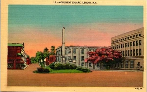 Vintage North Carolina NC Postcard View of Square, Confederate Monument Lenoir - Picture 1 of 3