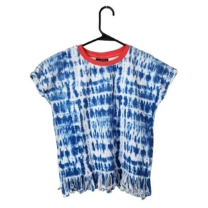 ANDY & EVAN terrycloth tie dye fringe tee short sleeve top blue white 10 - Picture 1 of 4
