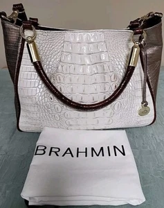"RARE" Brahmin Ruby Melbourne Satchel White/Metallic/Brown Lizard And Croc  - Picture 1 of 15