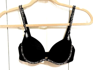 Victoria’s Secret Sexy Little Things Padded Leopard Trim Push-Up Black Sz 32C - Picture 1 of 7