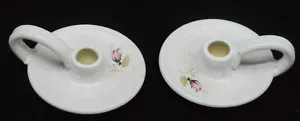 PAR DE CANDELABROS DE CERÁMICA ARTÍSTICA DE ESTUDIO, PALITOS DE CÁMARA, ROSAS PINTADAS A MANO - Imagen 1 de 3