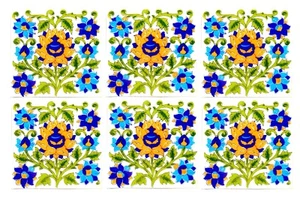 Set of 6 Blue Pottery Home Decor Moroccan Ceramic Handmade Wall Tiles 6X6 Inch - Picture 1 of 9