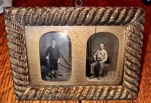 Antique Civil War Era Carved Bullion Style Picture Frame Tintypes Brothers? - Picture 1 of 6