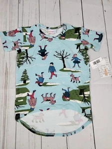 LuLaRoe Kids Gracie Tunic Hi-Lo NWT Top/Shirt, Size 4 [Christmas Ice Skating] - Picture 1 of 4