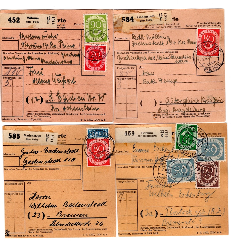 Germany 1950s Collection of 15 Parcel Receipts with Numeral & Posthorn Issues - Image 1 of 4