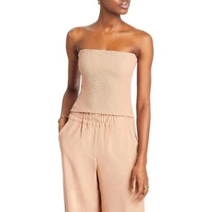 WAYF Womens Beige Smocked Tube Summer Strapless Top Shirt XS BHFO 3119 - Picture 1 of 2