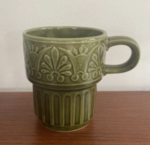 Rare Vintage Retro 1970s Green Glazed Stackable Coffee Mug Tea Cup Made in Japan - Foto 1 di 8