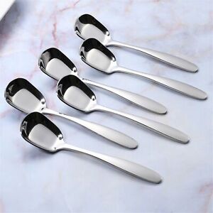 6pcs Stainless Steel Square Soup Spoon Dinner Spoon Flat Spoon Flatware 6 inches
