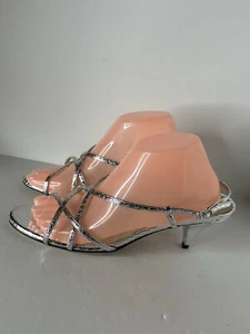 Theory 2” kitten heel sling back Python print silver sandals Size 41 - Picture 1 of 7