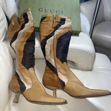 GUCCI Monogram Over the Knee Boots 37 Beige Ebony 1161785