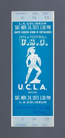 VINTAGE 1973 NCAA UCLA BRUINS @ USC TROJANS FOOTBALL FULL UNUSED FOOTBALL TICKET Cover