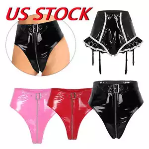Womens Shiny Patent Leather Wet- Look Booty Shorts Zipper Crotch Knickers - Picture 1 of 38
