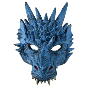 Adult Unisex 3-D Dragon Mask Foam Rubber Cosplay Costume Accessory BLUE - Picture 1 of 5