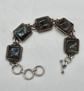 Heavy Sterling Silver 925 labradorite Bracelet - 20cm Long. 35 Grams. - Picture 1 of 8