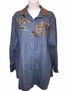 Red Ridge Mountain Denim Cowboy Western bestickt Leder Kragen Hemd Gr. L - Bild 1 von 16