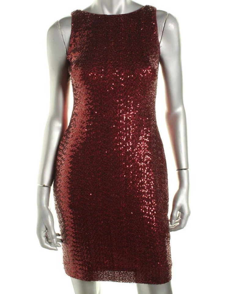 Womens Lauren Ralph Lauren Red Sequined Party Cocktail Dress Petites AU12