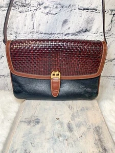 Vintage Bally Woven Leather Flap Crossbody Bag Black Brown Pebbled Italy - Picture 1 of 17