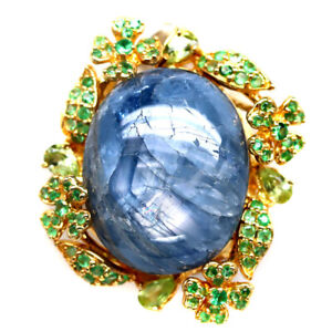 20 x 25 MM. Blue Sapphire, Tsavorite Garnet & Peridot Brooch 925 Sterling Silver