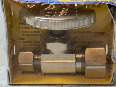 BrassCraft 1/2" Entrada Completa x 3/8" Salida Completa Válvula Recta Níquel Satinado NUEVO Foto 1 de 2