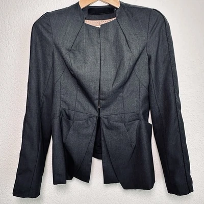 L.A.M.B. Blazer Gwen Stefani Y2K Gris Negro Piping Punk Prep Lana Seda 4 Foto 1 de 4