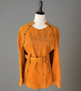Vintage Mexican Suede Poncho Cape Apron Dress Belted Eagle Aztec Design M-L - Picture 1 of 14
