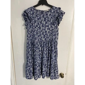Fat Face dress women’s size 14 blue white abstract tiered ruffle cotton peasant - Picture 1 of 7