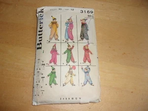 VTG BUTTERICK 3169 CLOWN COSTUME PATTERN BOYS/GIRLS 7 PCS COMPLETE SIZE 12 - Picture 1 of 2