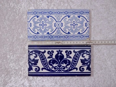 2 x antike Jugendstil Design Keramik Fliese Kachel Bordüre Vintage um 1900 - Bild 1 von 2
