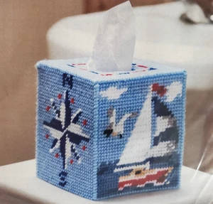 Mary Maxim Set Sail 23966 tissue box cover plastic canvas yarn needlework kit - Picture 1 of 3