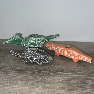 Three 3 Pottery Barn Candle Holders Primitive Birds Animals Etch Beaver Set 90s - Picture 1 of 13