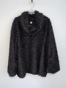 Westbound Woman Size 3X Black Sparkle Fluffy Furry Textured Cowl Neck Sweater - Picture 1 of 8