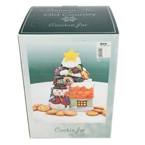 Vintage Montgomery Ward Believe in Old Country Christmas Tree Snowman Cookie Jar - Picture 1 of 2